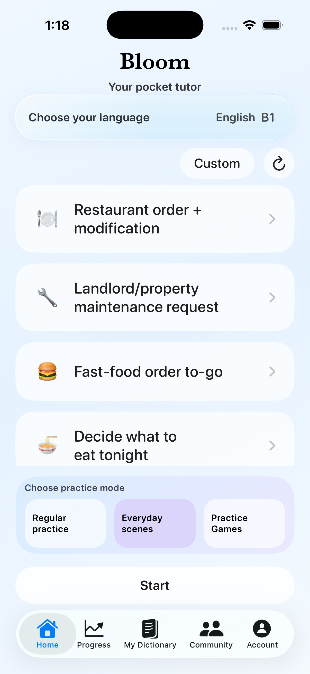 Bloom app lesson screen